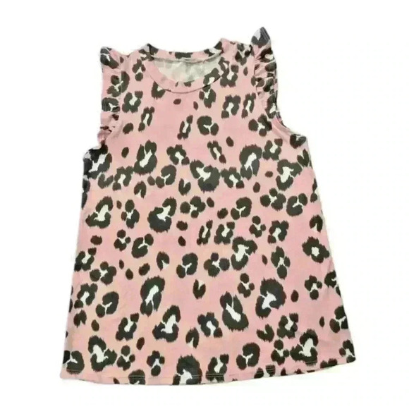 Lovely J Women's Pink Leopard Print Top With Flutter Sleeve SIZE-LARGE - Picture 1 of 5